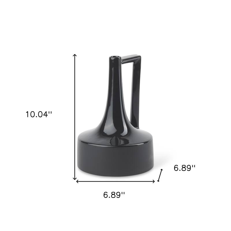 10" Black Ceramic Jug Vase - 6.89