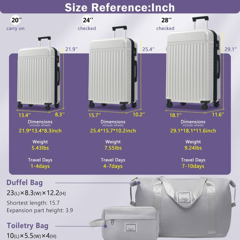 Luggage Set 5 Piece, Hardside Carry on Suitcase , Expandable Luggage with Travel Bags Spinner Wheels TSA Lock