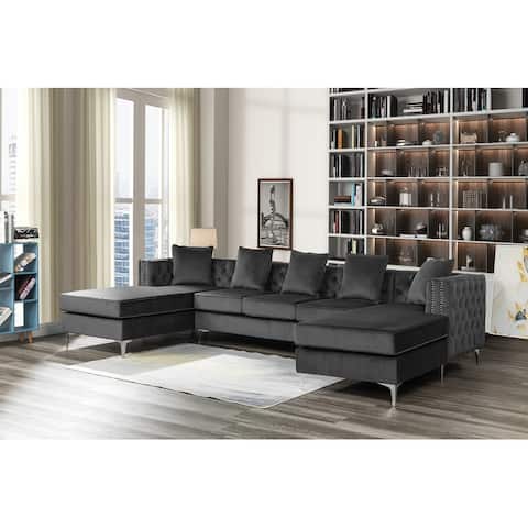 Ryan Velvet Double Chaise Sectional Sofa with Nail-Head Trim