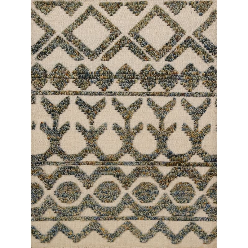 Geometric Moroccan Foyer Rug Handmade Beige Wool Carpet - 2'0"x 3'0"
