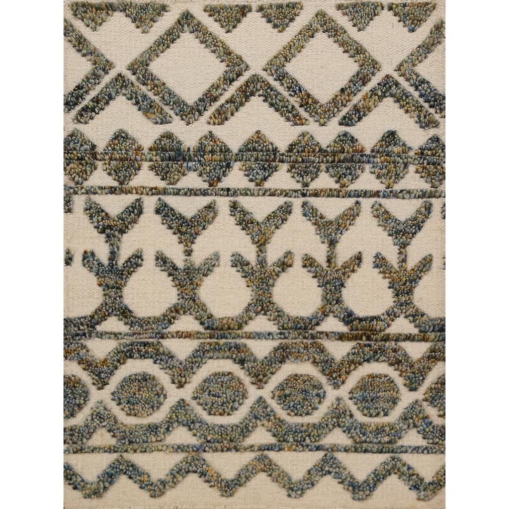 Geometric Moroccan Foyer Rug Handmade Beige Wool Carpet - 2'0"x 3'0"