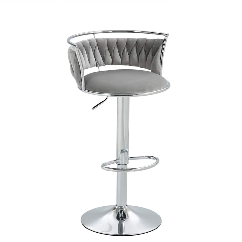 Set of 2 Velvet Adjustable Swivel Bar Stools