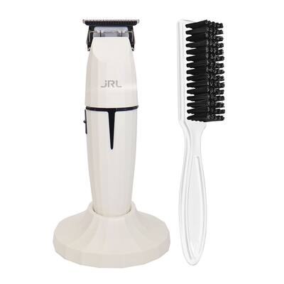 JRL GHOST Professional Cordless Hair Trimmer - White (Dual Voltage) 2020T-B-W + BaByliss Pro Fade Brush - White BPFADEBW