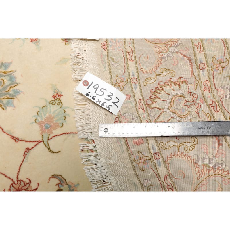 6'6''x6'6'' Hand Knotted Wool Ivory Round Traditional 300 KPSI Rug - 6' 6'' x 6' 6''-Round