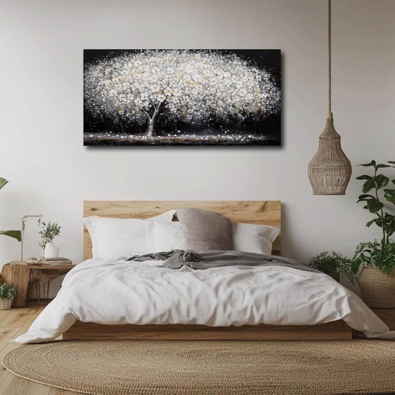 White Flowers Wall Art,Modern Artwork Nature Canvas Pictures