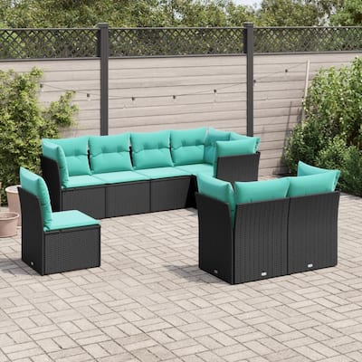 vidaXL 8 Piece Patio Sofa Set with Cushions Black Poly Rattan