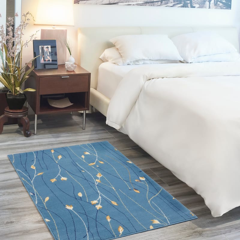 Nourison Grafix Floral Botanical Transitional Area Rug - 3' x 5' - Light Blue