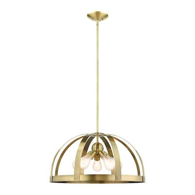 Livex Lighting 5-light Antique Brass Pendant Chandelier, 49645-01 - 24"W x 15.5" - 51.5"H