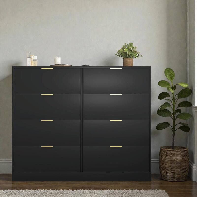 8-Drawer Tall Wood Dresser, Modern Handle-Free Storage Chest for Bedroom, Living Room or Hallway - Black