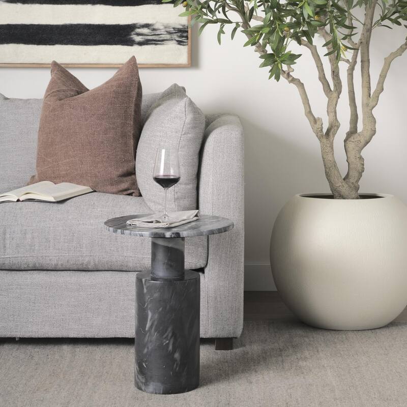 Taite Solid Dark Gray Marble Pedestal Accent Table - 16.0L x 16.0W x 20.0H