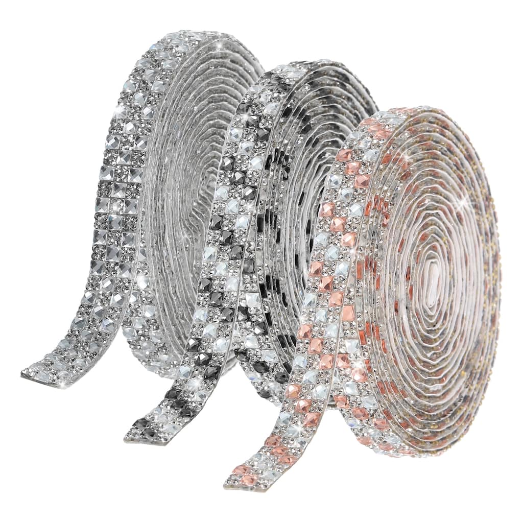3 Roll 1 Yard 12mm Self Adhesive Crystal Ribbon 3 Style Bling Stickers