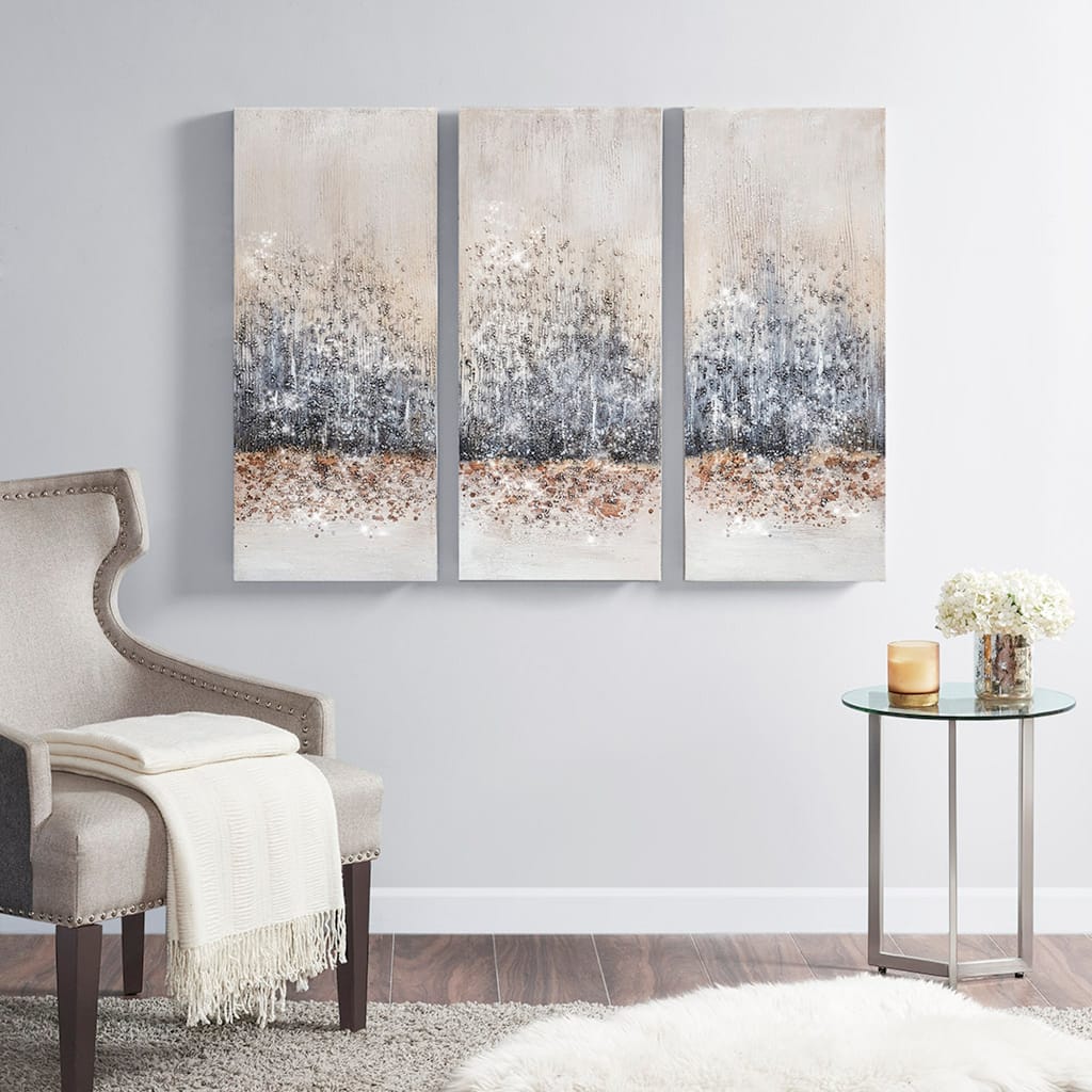 Roomfitters 3-Piece Hand Embellished Abstract Canvas Wall Art Set, Blush and Gray Textured Triptych