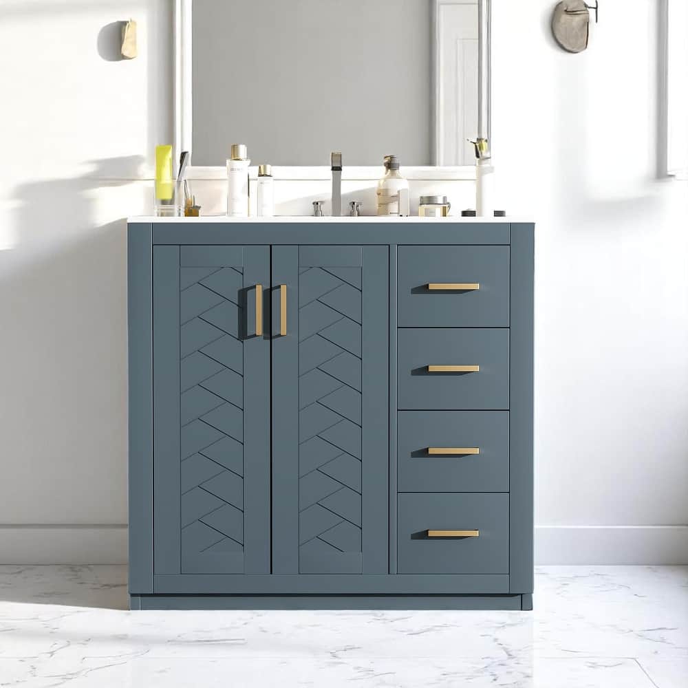 Modern 36 Inch Bathroom Vanity Set with Undermount Sink, Solid Wood Frame, 3 Drawers, and Concealed Cabinet