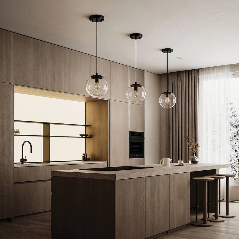 7.75 in. 1-Light Matte Black/Brushed Nickel Pendant Light with Clear Globe Glass Shade