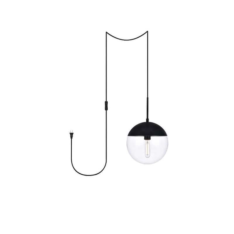 Elian 1-Light Plug in Pendant with Frosted White Shade - Black - 10" Diameter - Black and Clear Shade