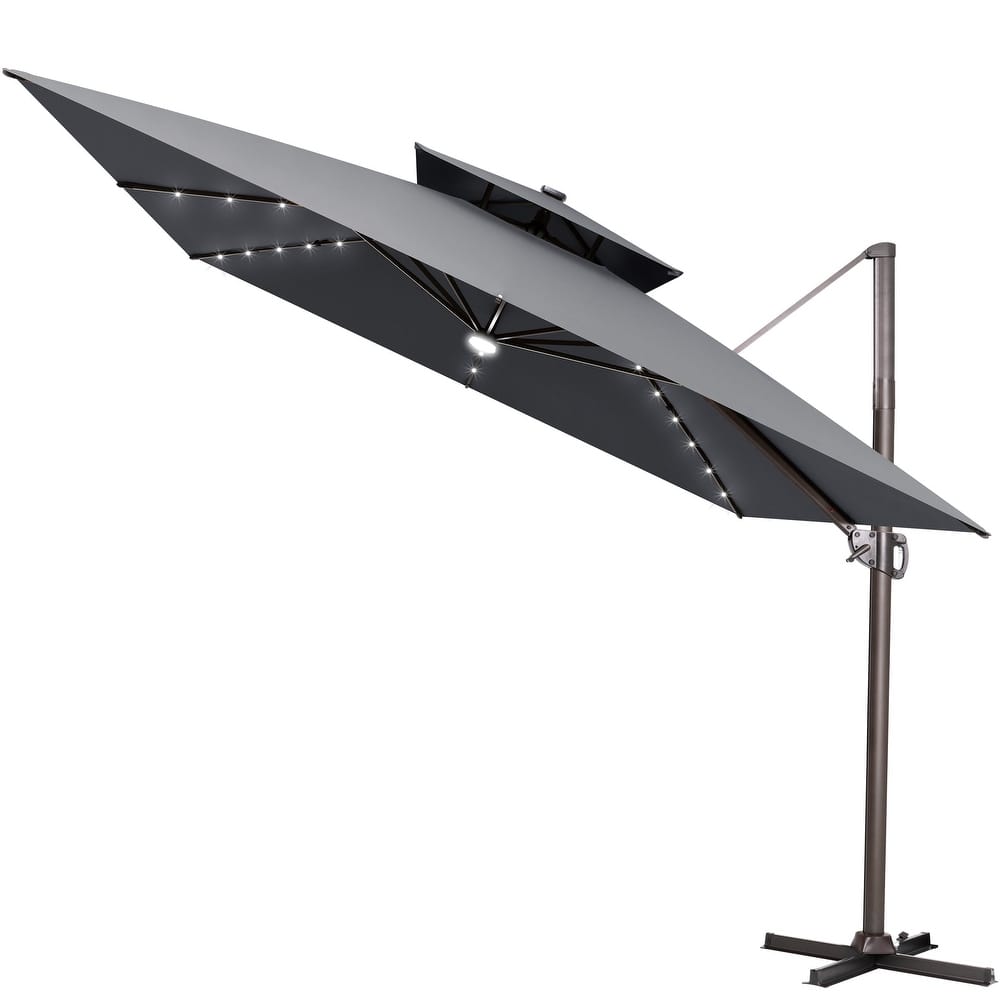 11 ft Outdoor Solar Powered LED Patio Aluminum Cantilever Umbrella