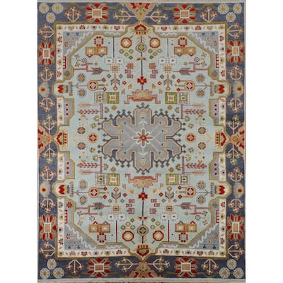 Light Blue Kazak Oriental Area Rug Handmade Wool Carpet - 7'10"x 9'10"