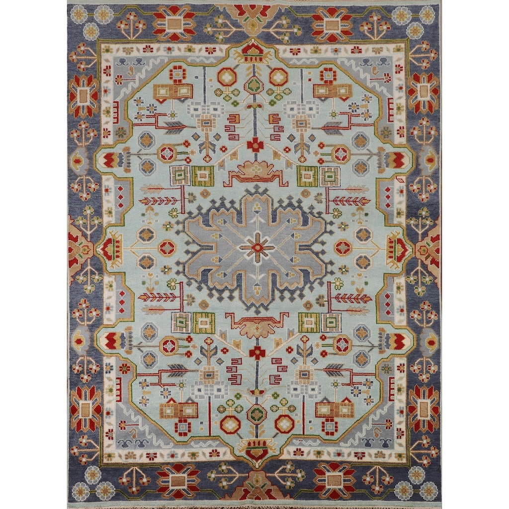 Light Blue Kazak Oriental Area Rug Handmade Wool Carpet - 7'10"x 9'10"