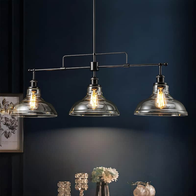 1/3-Light Industrial Modern Black Linear Clear Glass Pendant Light