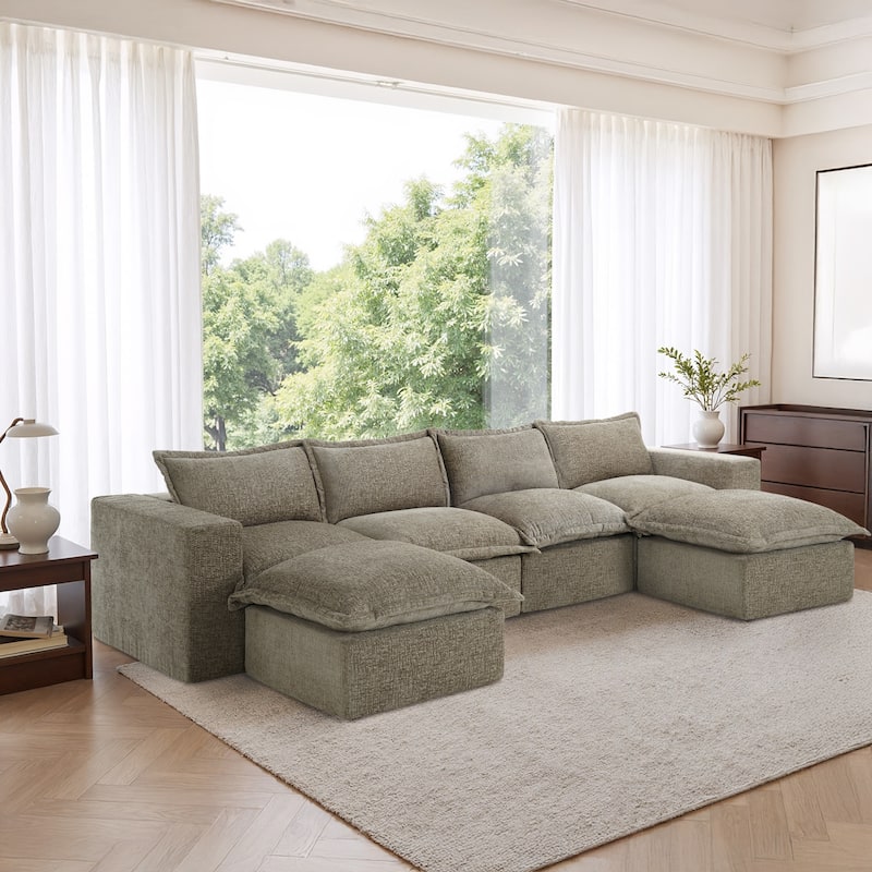 Chenille No Assembly Modular Sectional Sofa Cloud Couch with Ottoman