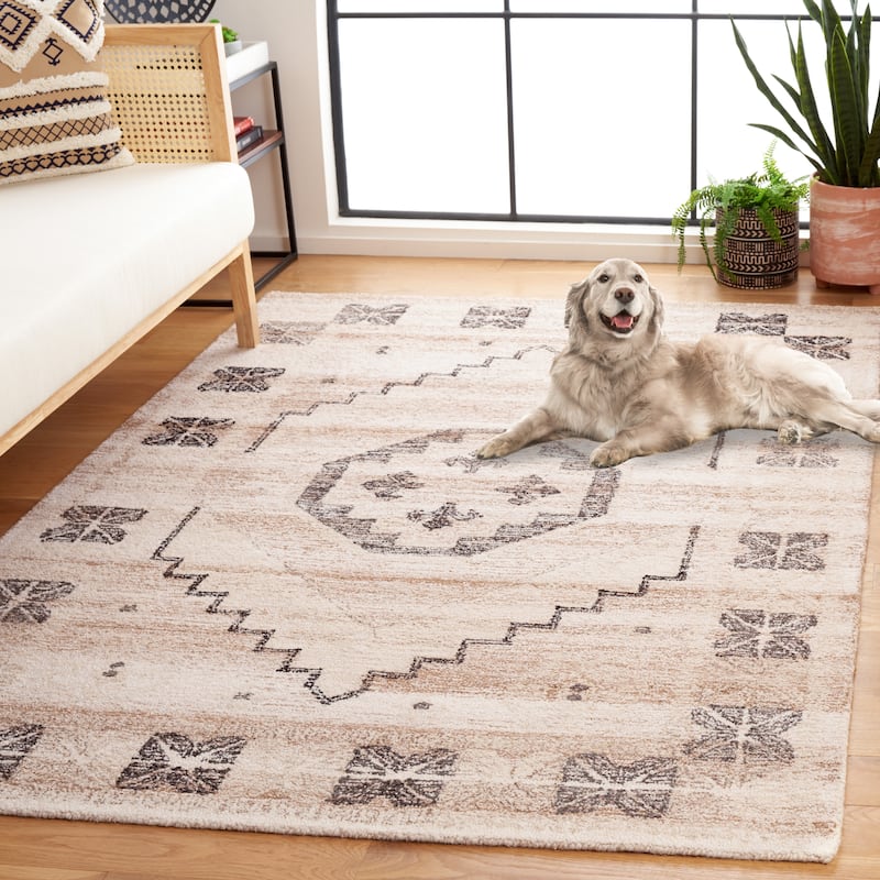 SAFAVIEH Handmade Ebony Courtney Contemporary Wool Rug - 6' Round - Gold/Beige