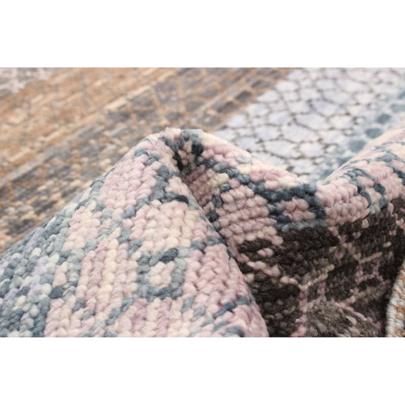 ECARPETGALLERY Hand-knotted Silk Shadow Dark Grey Wool Rug - 4'0 x 6'3