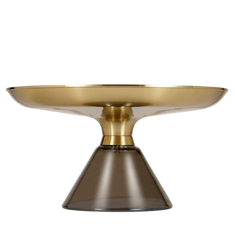 30-Inch Coffee Table Round Glass Tabletop with Gold Iron Rim and Glass Base