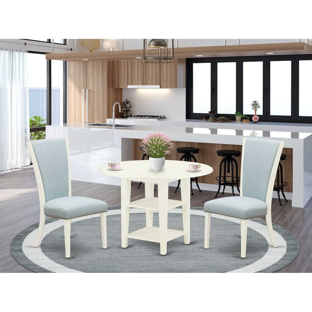 HomeStock 3-Pc Linen White Finish Solid Wood Top Dining Table Set