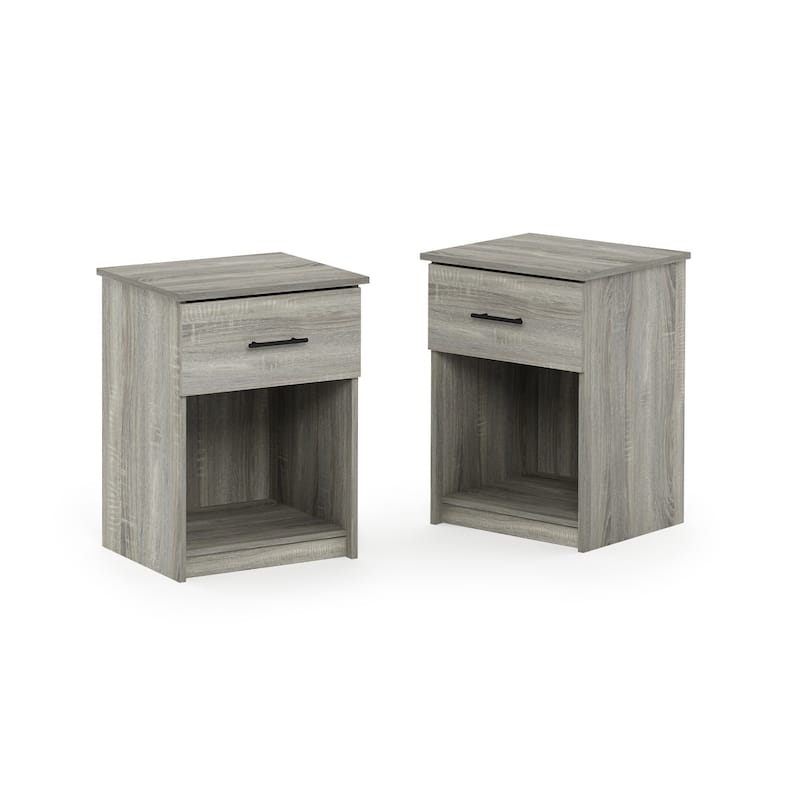 Modern Nightstand Set of 2 - Grey French Oak Drawer Bedside Table Organizer