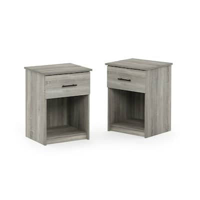 Modern Nightstand Set of 2 - Grey French Oak Drawer Bedside Table Organizer