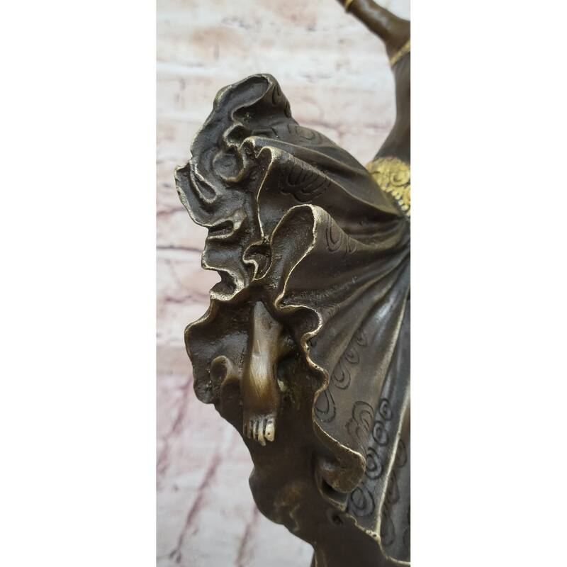 Chiparus Fan Dress Dancer Girl Art Deco Bronze Sculpture On Marble Base