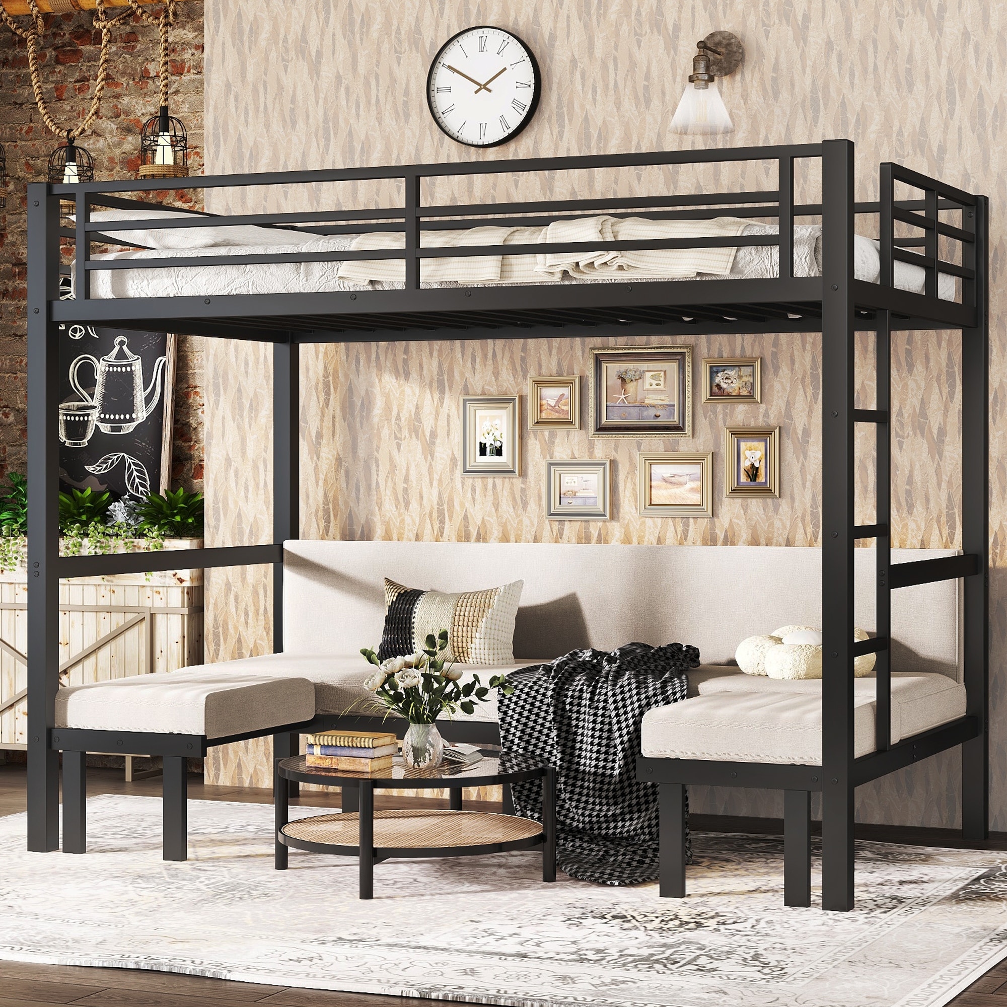 Pull-Out Metal Bunk Bed Set, Twin XL Over Twin XL Size with 3-Section Lower Bunk Extension