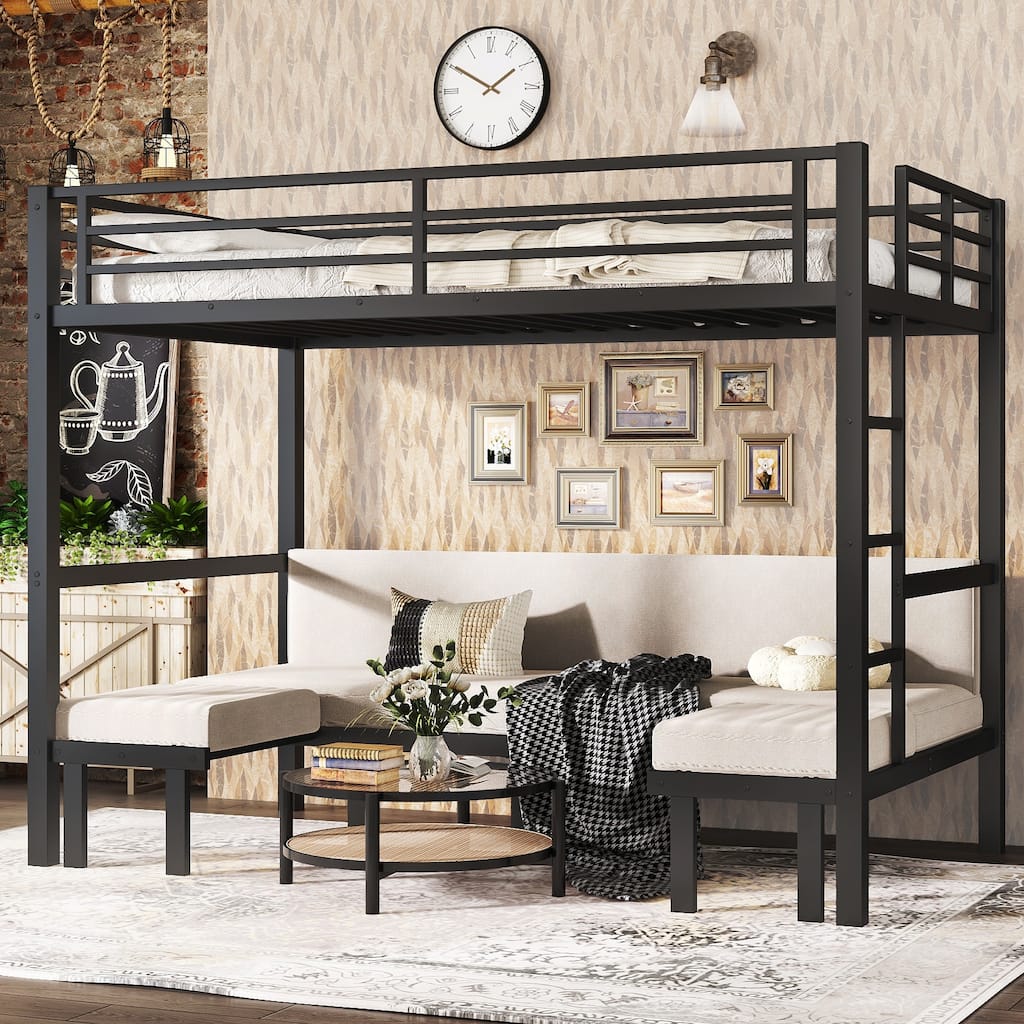 Pull-Out Metal Bunk Bed Set, Twin XL Over Twin XL Size with 3-Section Lower Bunk Extension