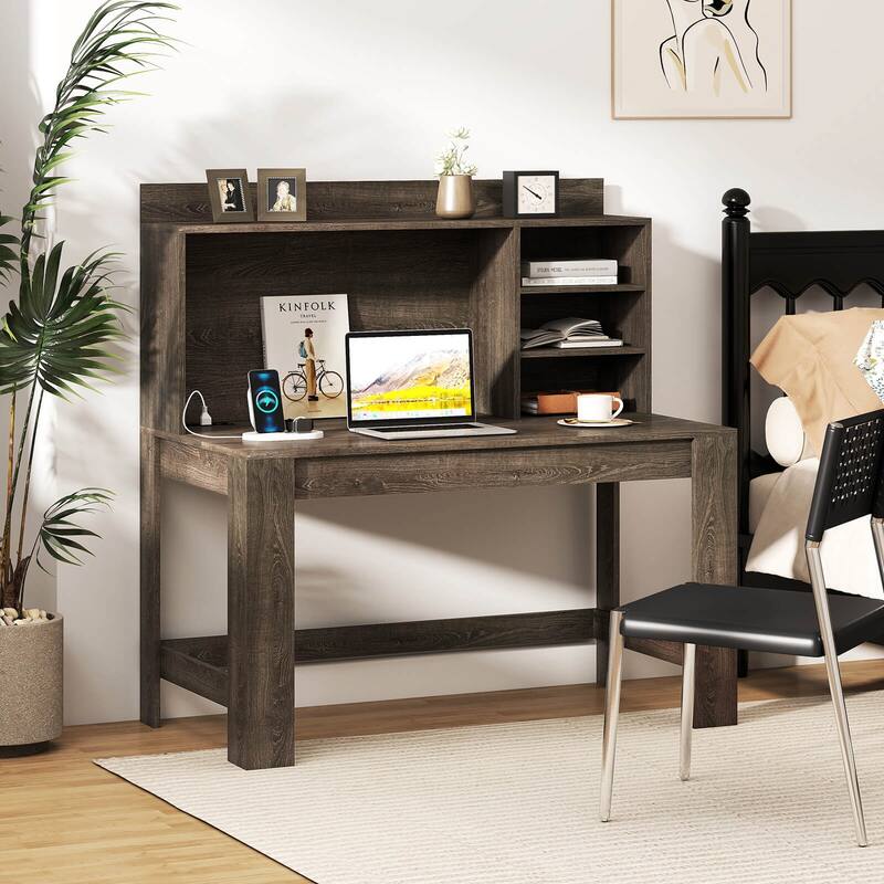Costway Computer Desk with Hutch 2 Power Outlets USB & Type-c charging - See Details