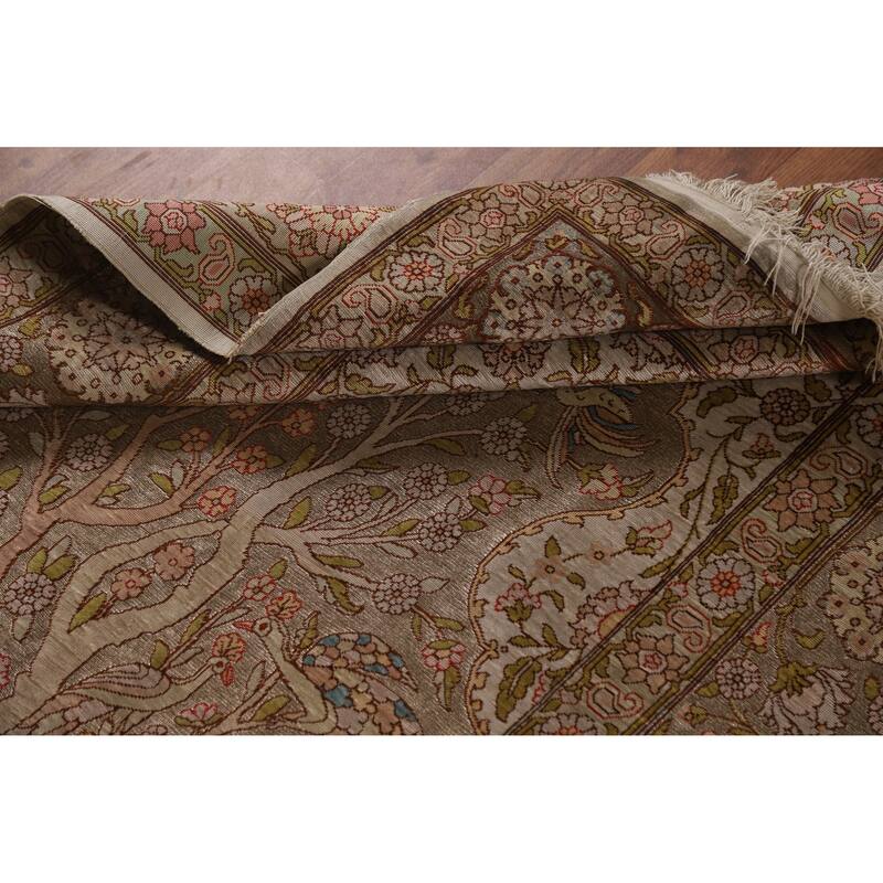 Hand Knotted Oriental Silk & Silver Carpet Traditional Floral Brown Hereke Area Rug - 5' 5'' X 3' 6''
