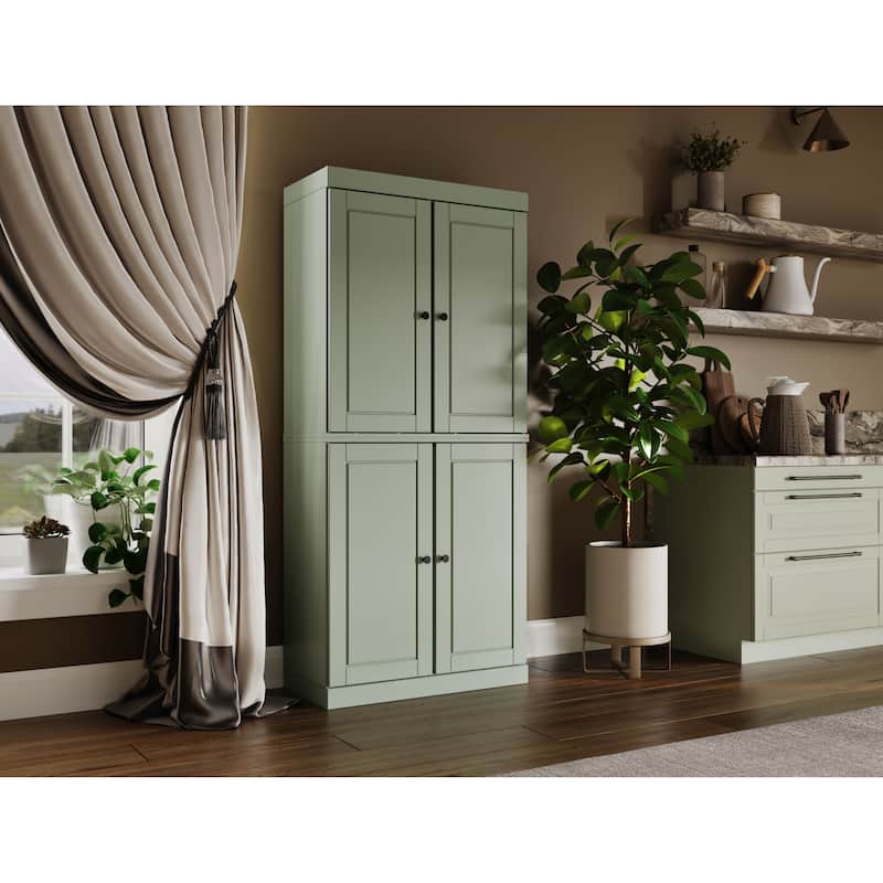 Palace Imports 100% Solid Wood Pantry Cabinet, Raised Panel Doors, Adjustable Shelves, 32" Wide, 71.5" Tall - 32" x 71.5" - Sage