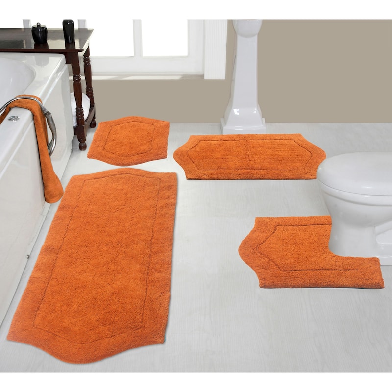 Waterford Collection 100% Cotton Non-Slip Bathroom Rug Set, Machine Washable Bath Rug, 4 Piece Bath Mat Set with Contour