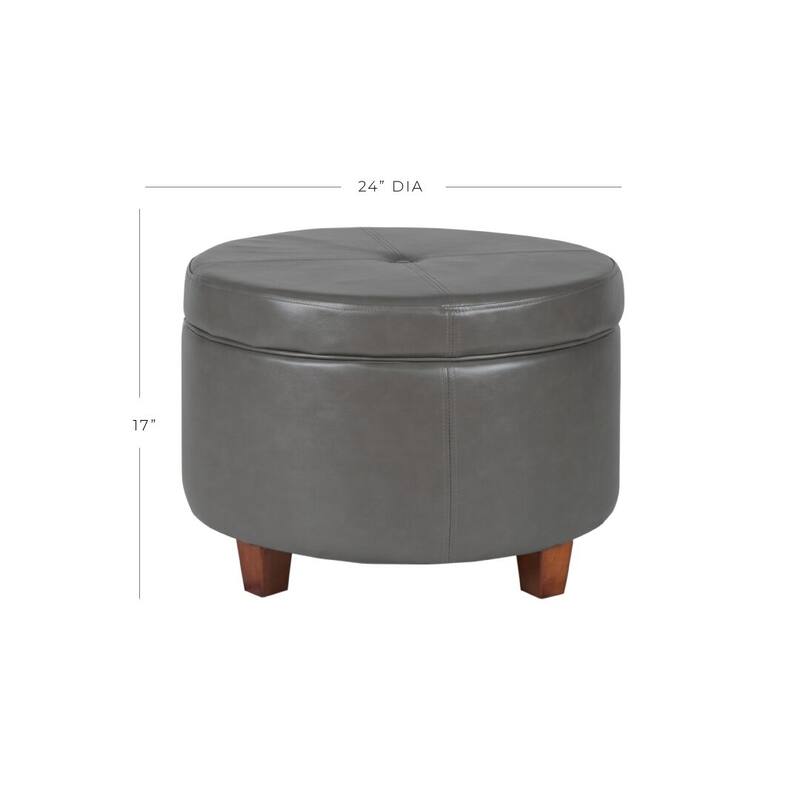 Porch & Den Rockwell Charcoal Grey Leatherette Round Storage Ottoman