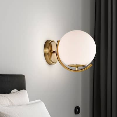 Modern Globe Wall Sconce with Milk Glass Shade for Bedroom Hallway