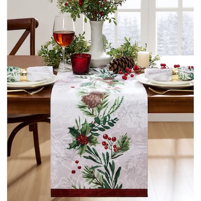 Holly Berry Flourish Holiday Fabric Table Runner - 14"x70"