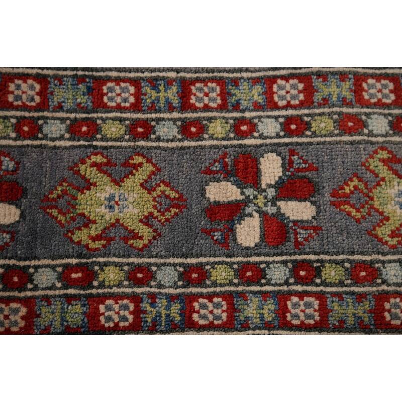 Traditional Kazak Oriental Area Rug Handmade Grey Wool Carpet - 5'7" x 7'11"
