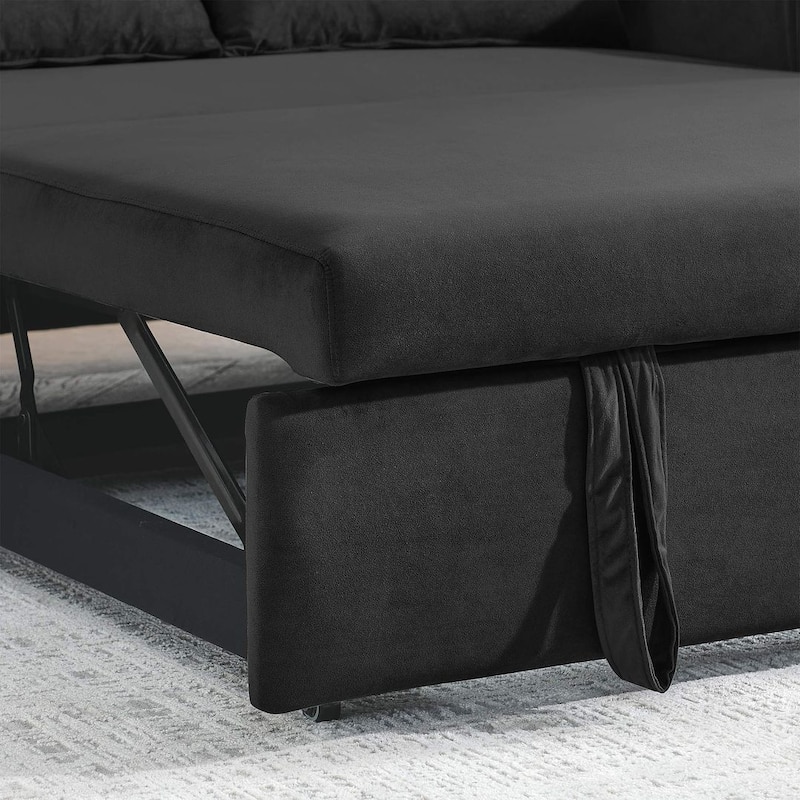 55" Modern Velvet Convertible Sofa Bed with 2 Removable Arm Pockets and 2 Pillows