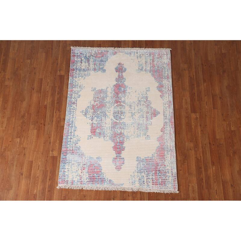 Abstract Accent Rug Hand-Knotted Striped Wool Carpet - 3'11"x 5'6"