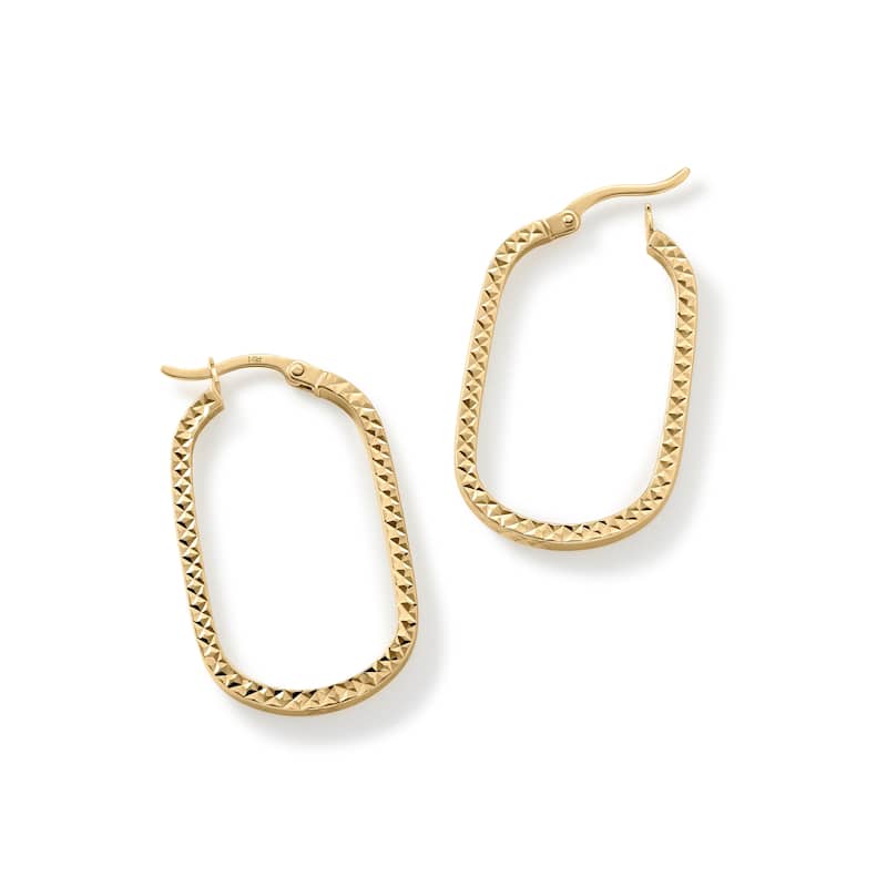 Clover 14K Yellow Gold Diamond-Cut Oval Hoop Earrings