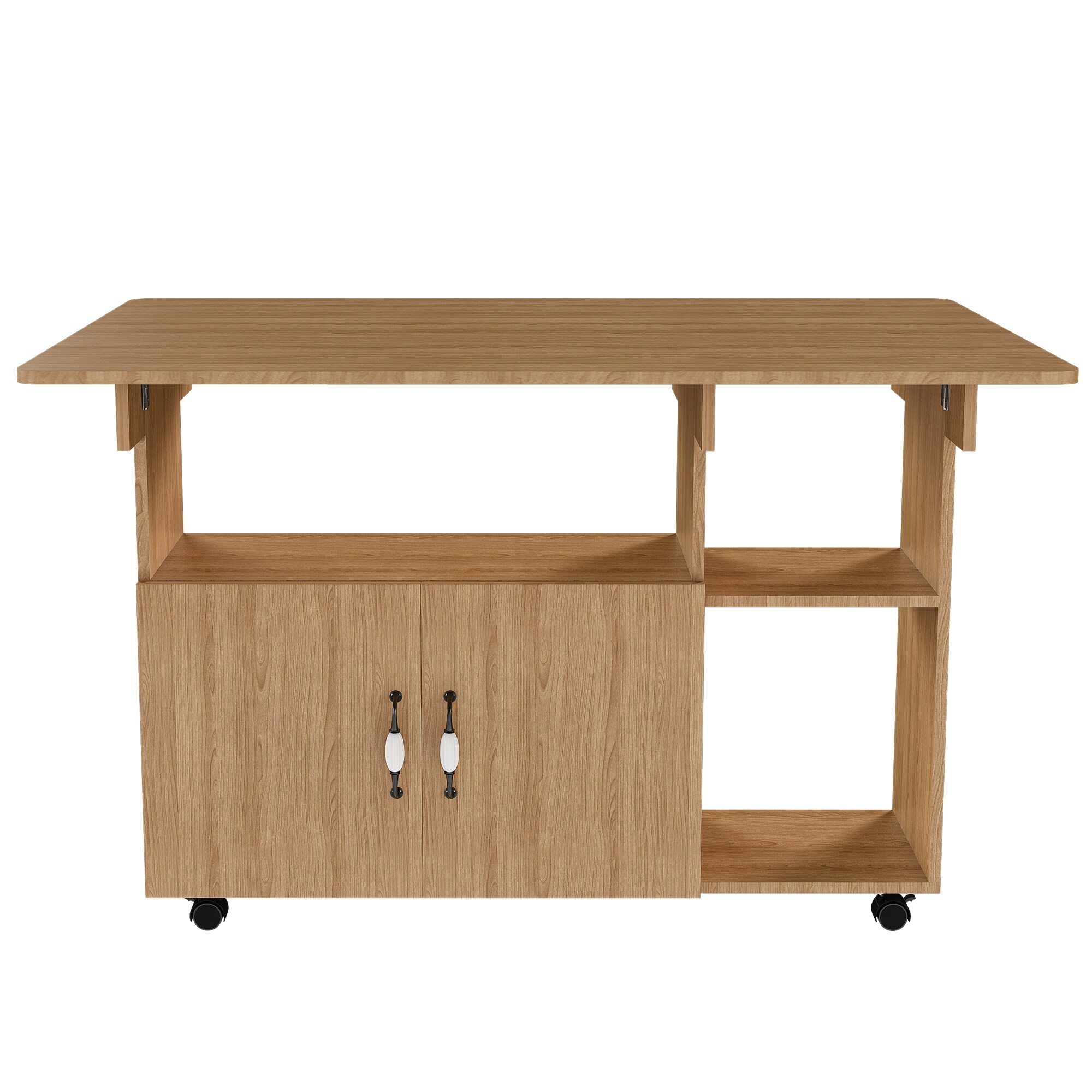 Multi-Functional Folding Table with Storage Shelves and Wheels, 47