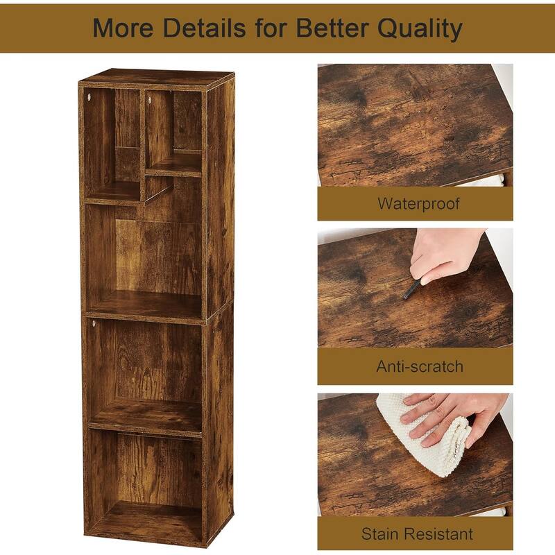 VECELO, (Set of 2) 4-Tier Five Open Cube Wooden Bookcase Organizer, Bookshelf, Book Storage