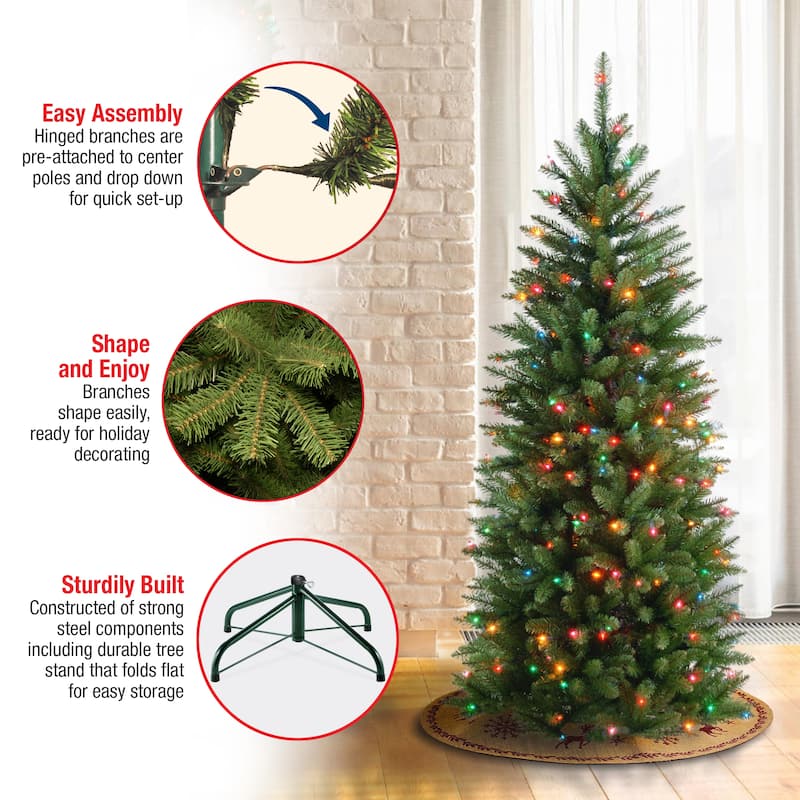 National Tree Company 4.5 ft. Kingswood Fir Hinged Pencil Tree 150 Multi Lights - 4.5 Foot