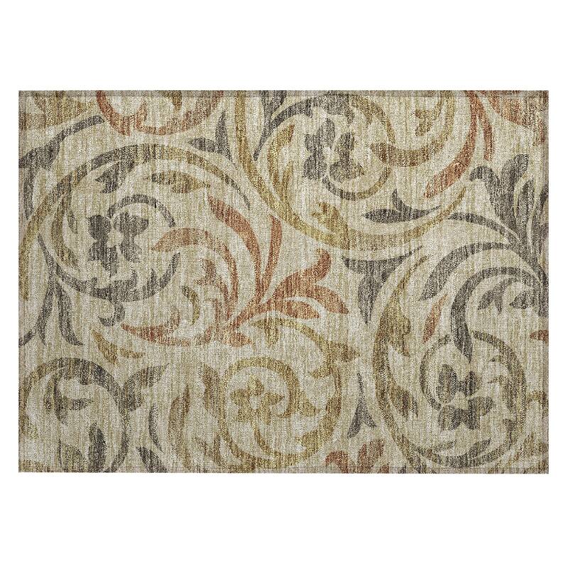 Machine Washable Indoor/ Outdoor Chantille Floral Scroll Rug