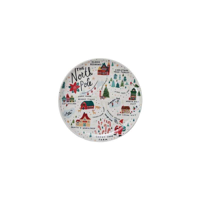Stoneware Plate with North Pole Scene - Multi