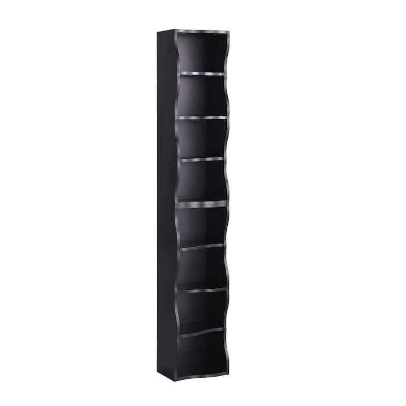 Anmytek White Wave Design Ladder Shelf - 8 Tier Tall Narrow Bookcase for Small Spaces with Anti Tip Kit